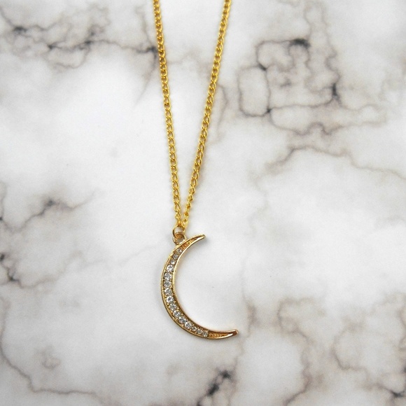 Gold Crescent Moon Necklace - Picture 3 of 4